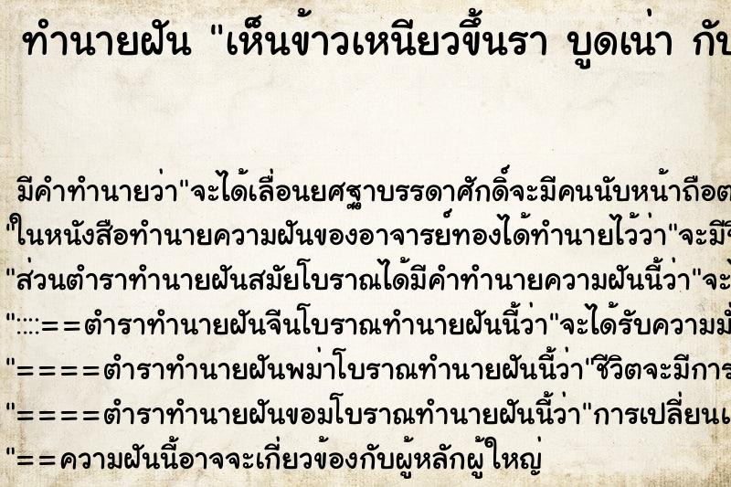 ทำนายฝัน เห็นข้าวเหนียวขึ้นรา บูดเน่า กับมะละกอลูกใหญ่เน่า ตำราโบราณ แม่นที่สุดในโลก